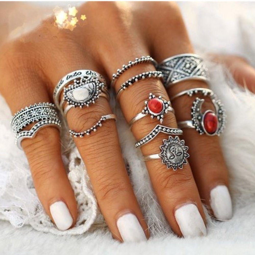 14pc Brand New Red Big Stone Knuckle Ring - Picture 1 of 5